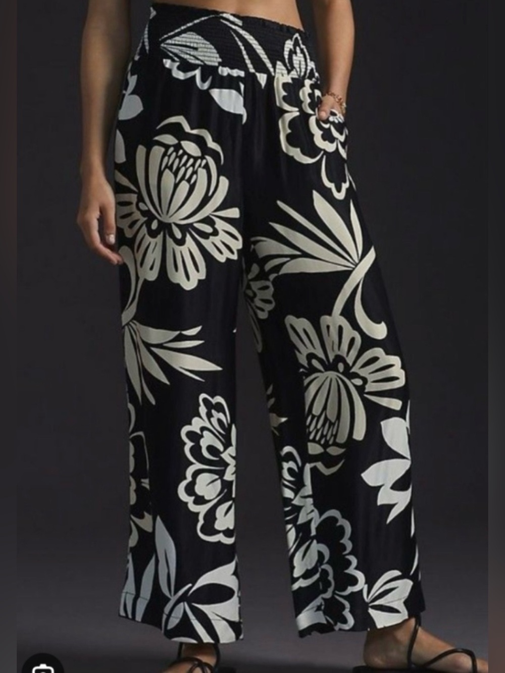 Anthropology Maeve Black and Cream Floral flowy wide leg pants. 
NWOT